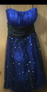 Size 1 Navy Blue/Black Strapless Sparkly Dress